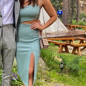 Mint Green/Light Blue Midi Cutout Dress